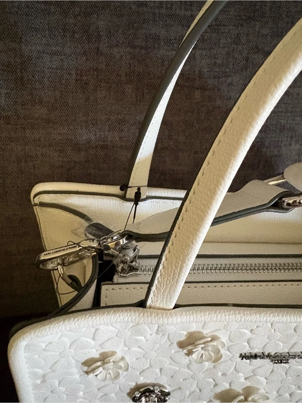 Karl Lagerfeld Cream Floral Appliqué Satchel - Picture 3 of 8